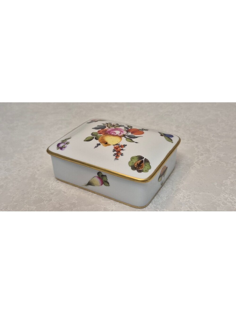 Herend Hungary Market Garden Hand Painted Porcelain Rectangular Trinket Box